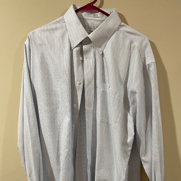 Men’s ENRO button down LS shirt white/checks 17 neck 34/35 sleeve - Picture 1 of 4